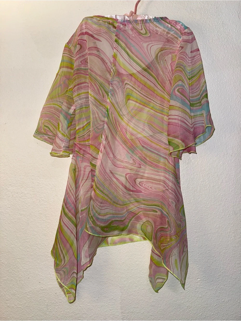 Vintage Kate Mack Girls Pink and Green Swirl Sheer Tunic Dress